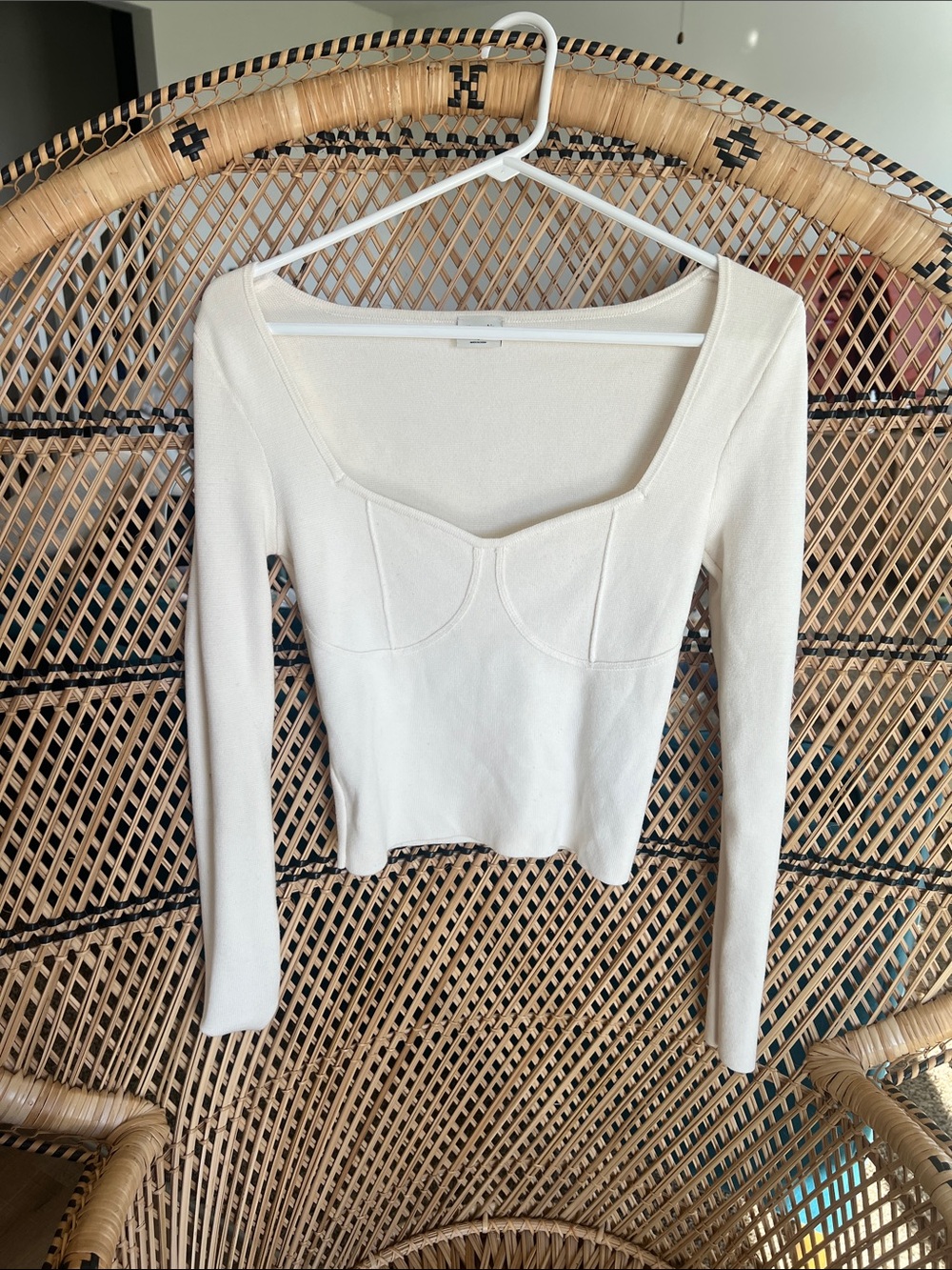 Abercrombie & Fitch Cream Long-Sleeve Square Neck Knit Top